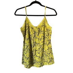 Express Green Lace-Trimmed Camisole Top With Abstract Print  Medium
